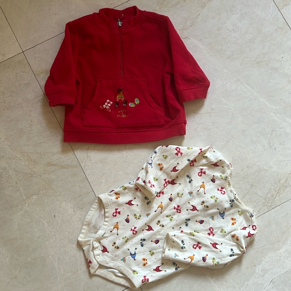 Gymboree Girls Sugar & Spice Christmas Fleece and Matching bodysuit. 6-12 mos.